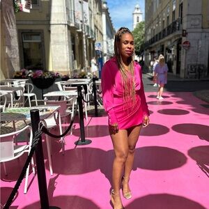 Hot pink Satin Wrap Dress - Size Small